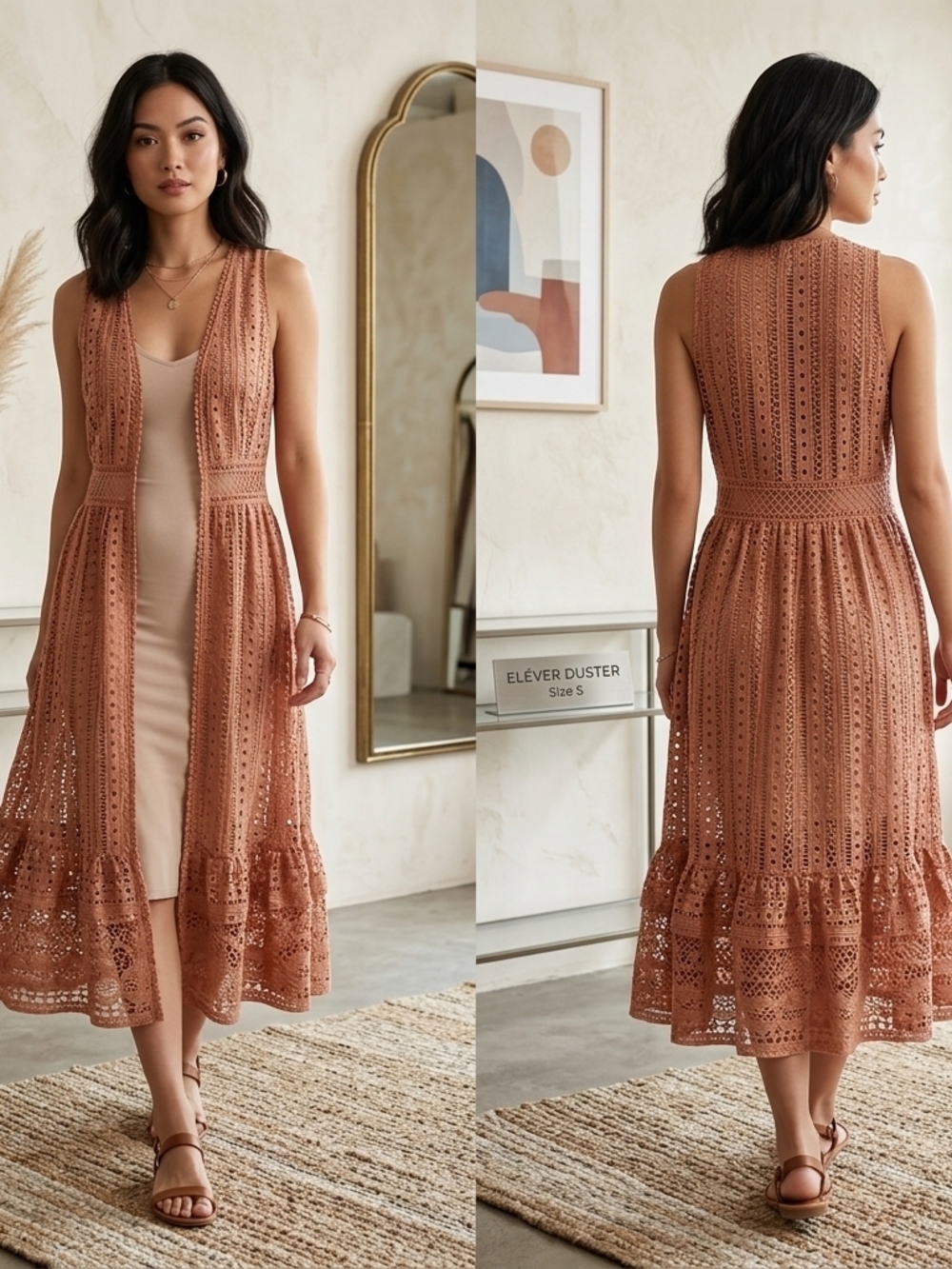 Cato Crochet Overlay Midi Dress in Terra Cotta